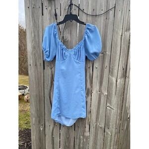 Cloud Ten Light Blue Puff Sleeve Lace Up Back Mini Dress Sweetheart Neck Small